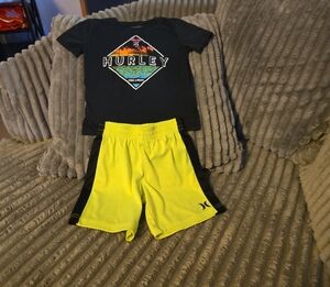 Hurley Black Tee and Neon Yellow Shorts